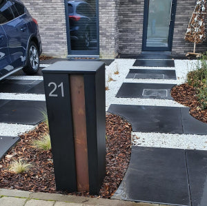 Geroba Collu pakketbrievenbus - Zwart + Cortenstaal